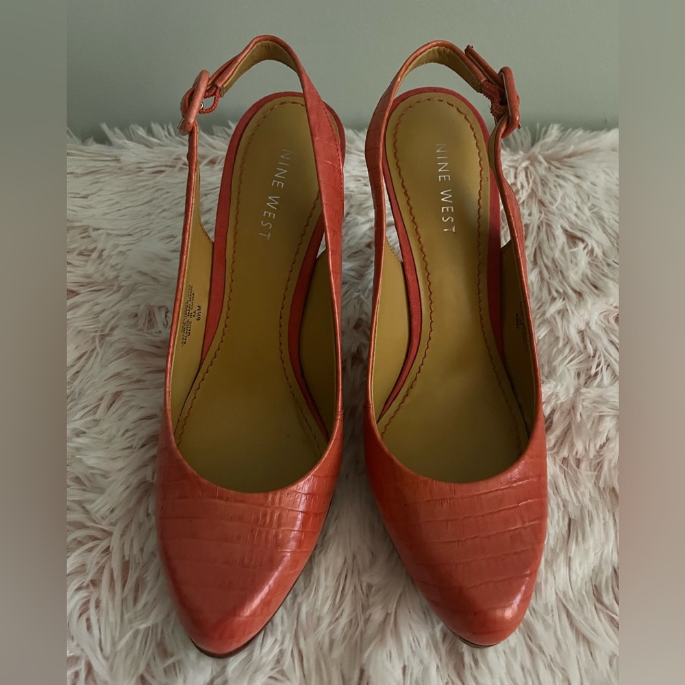 Nine West shoes.  Coral color. Open heel, adjustable strap.  Worn only 3 times.